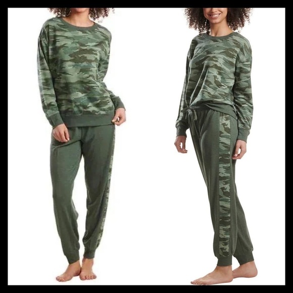 SPLENDID 2 Piece Pajama Set Olive Heather Camo - Picture 1 of 4